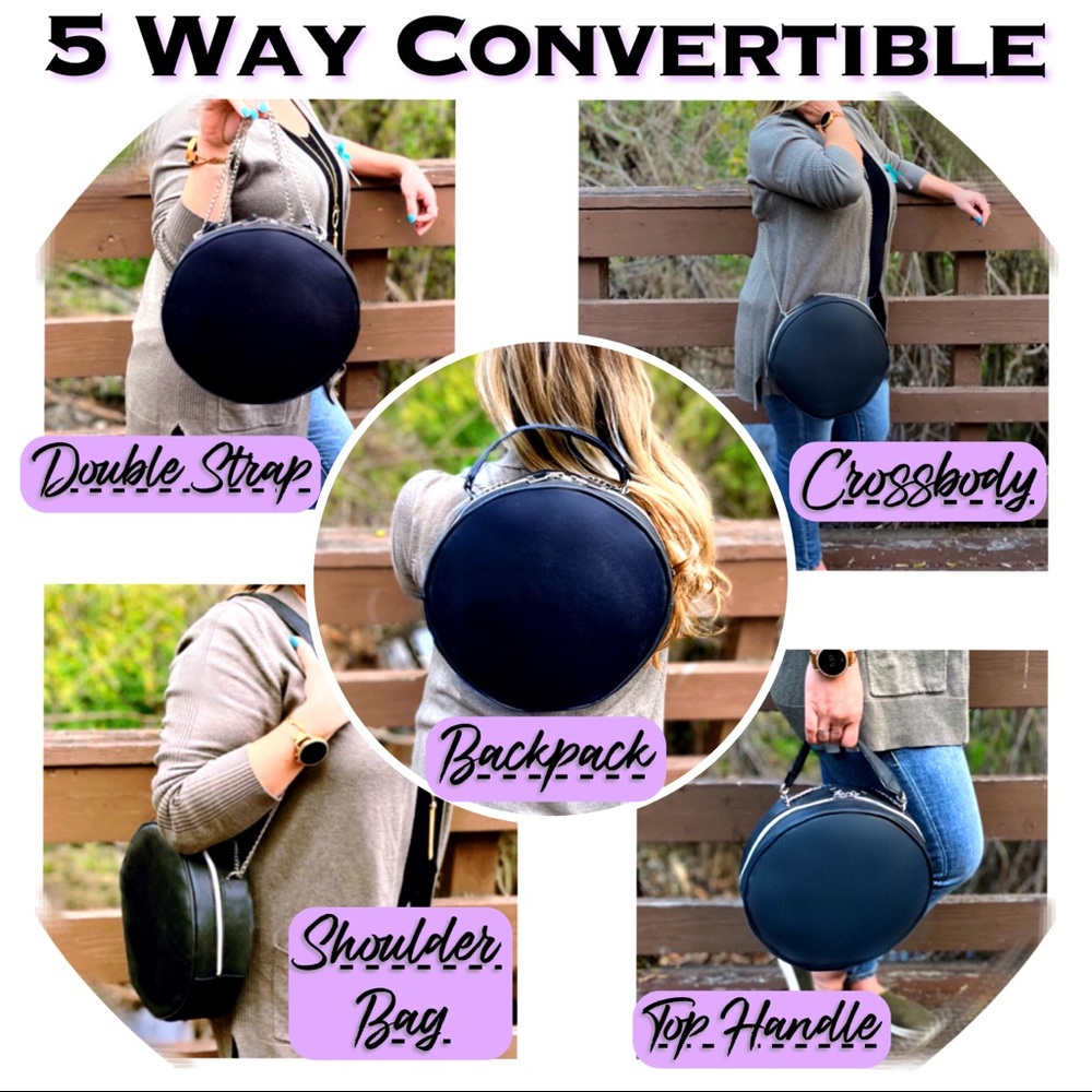 FanTC Convertible Circle Backpack Crossbody Shoulder bag Top Handle Traditional